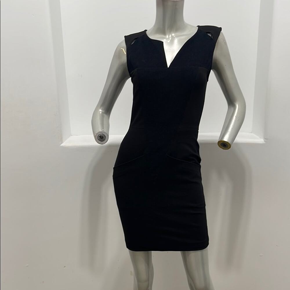 Kelly Wearstler Slit Neck Sheath Mini Black  Dress Pockets Cut out  Size 0